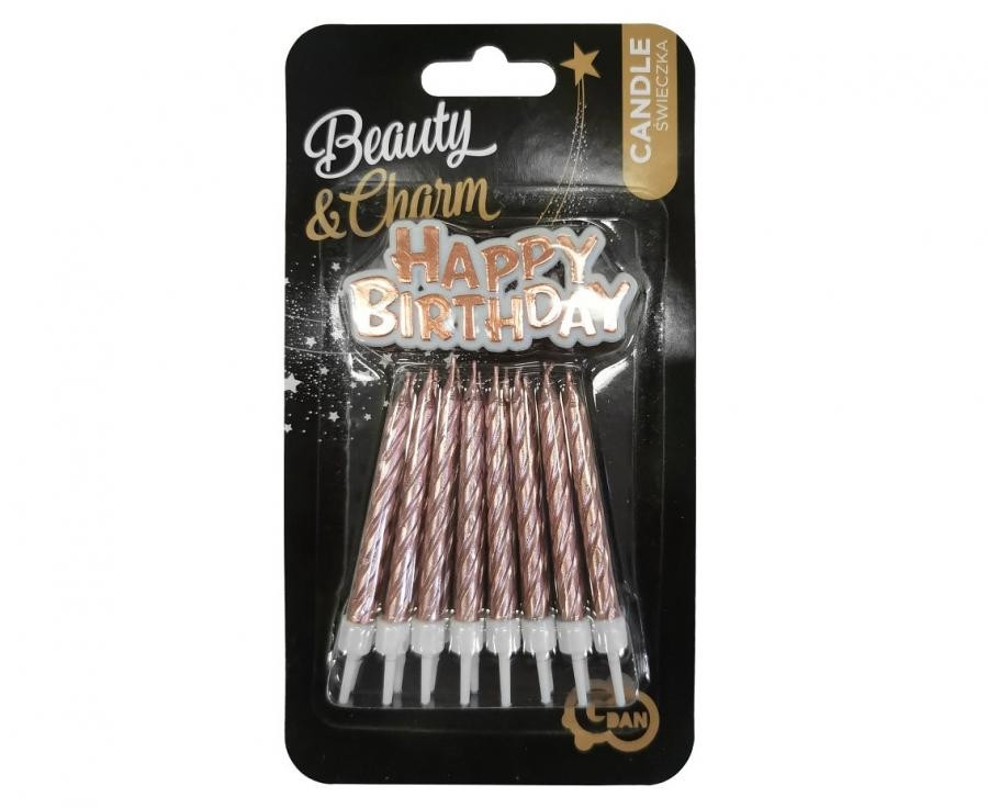 Świeczki B&C urodzinowe Happy Birthday różowo-złote (16szt) SF-SUHB GoDan